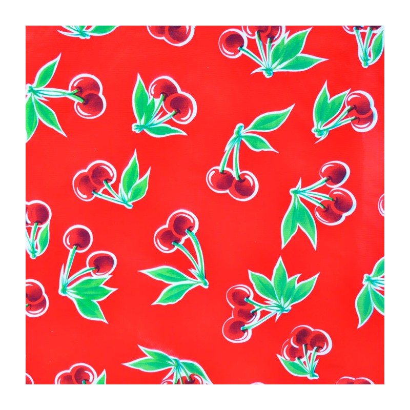 Red Cerezas oilcloth - Mexican coated cotton wth cherries - Casa Frida
