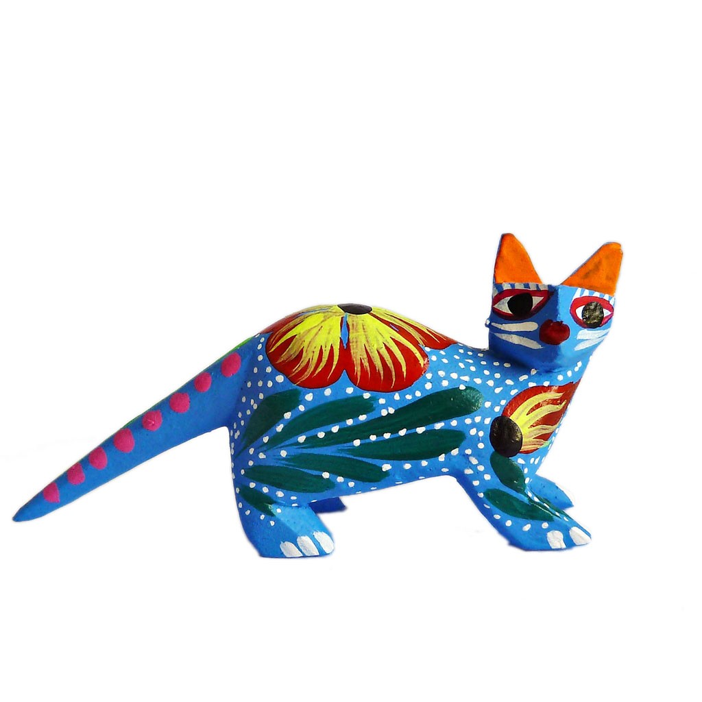 Blue Cat Alebrije Copal Wood Carving From Mexico Casa Frida