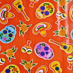 Orange Calaveras oilcloth